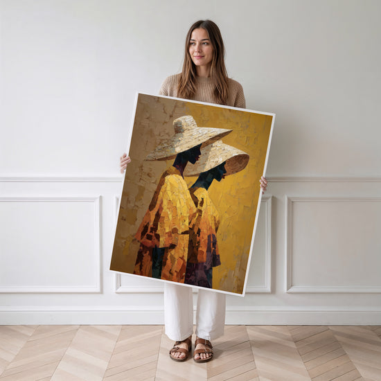 Poster Femmes africaines - Deux silhouettes dorées dans la lumière — Vierge - poster-femme-debout