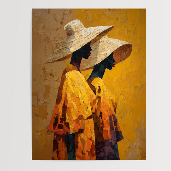 Poster Femmes africaines - Deux silhouettes dorées dans la lumière — Vierge - poster-presentation-produit