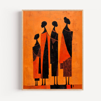 Poster Femmes africaines en procession - Dignité et transmission sur fond orange
