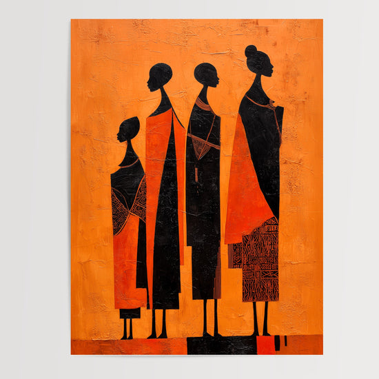 Poster Femmes africaines en procession - Dignité et transmission sur fond orange — Vierge - poster-presentation-produit