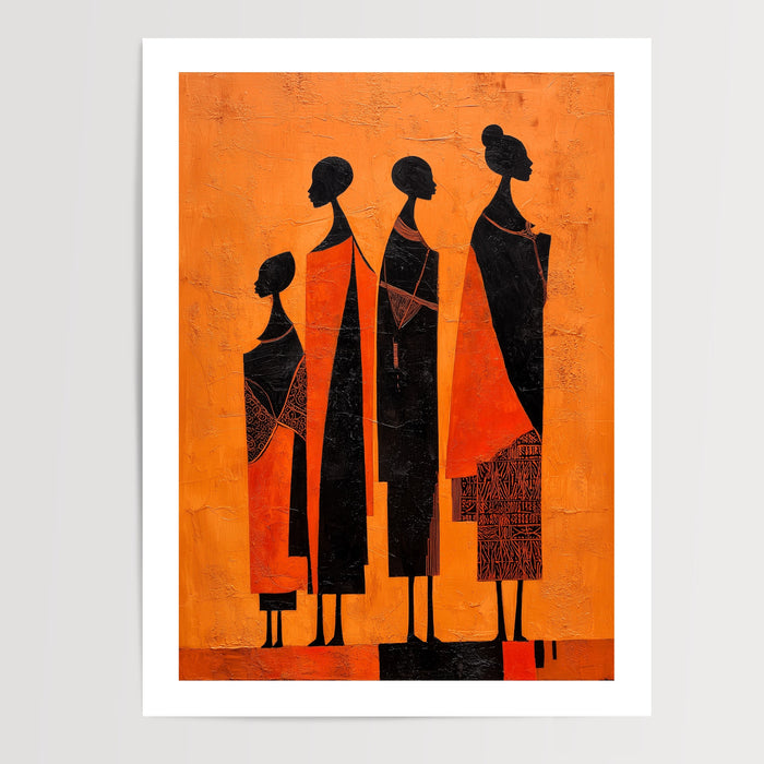 Poster Femmes africaines en procession - Dignité et transmission sur fond orange — Vierge - poster-presentation-produit — passe-partout blanc