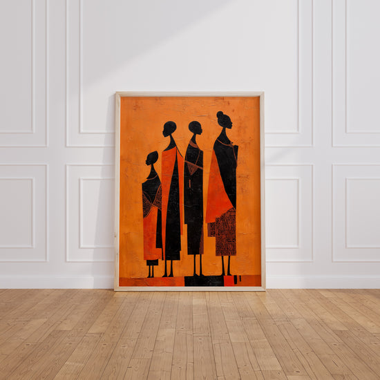 Poster Femmes africaines en procession - Dignité et transmission sur fond orange — Vierge - living-room