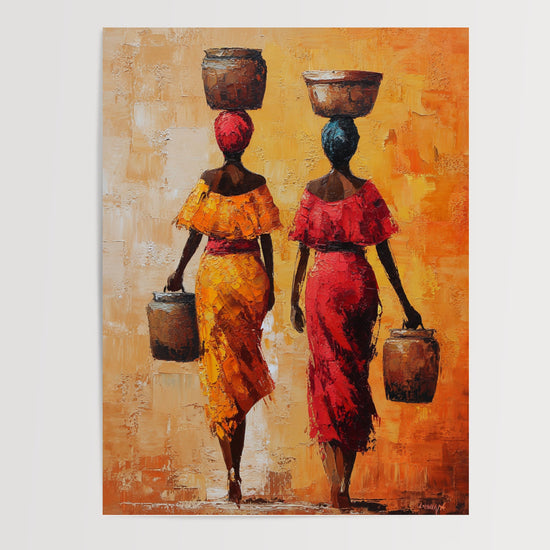 Poster Femmes africaines - Marche colorée sous un soleil chaleureux — Vierge - poster-presentation-produit