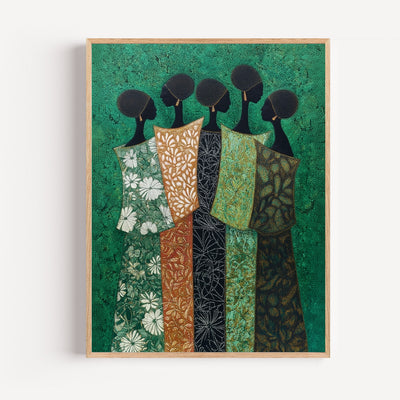 Poster Femmes africaines - Sororité drapée de motifs ancestraux