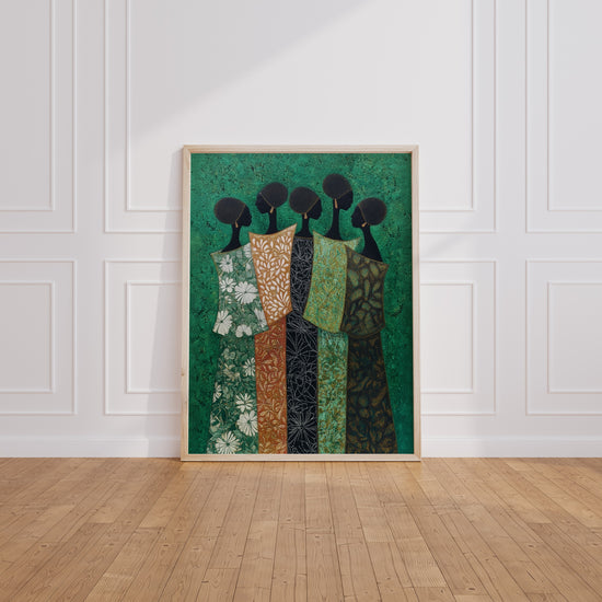 Poster Femmes africaines - Sororité drapée de motifs ancestraux — Vierge - living-room