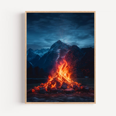 Poster Alpines Kaminfeuer – Sanfte Abendwärme am Feuer