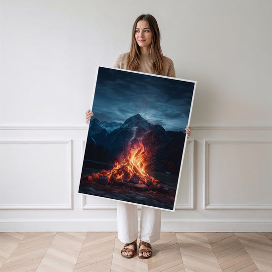 Poster Feu de bois alpin - Douceur d'un soir au coin du feu — Vierge - poster-femme-debout