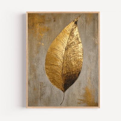 Gouden Blad Poster – Natuur op verweerd grijs