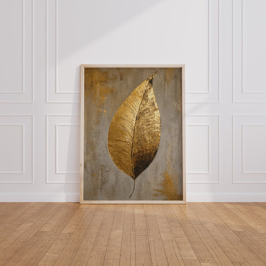 Poster Feuille d'or - Nature dorée sur gris patiné — Vierge - living-room