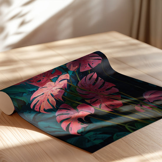 Poster Feuilles de monstera - Rose tropical sur fond profond — Vierge - poster-enroullé