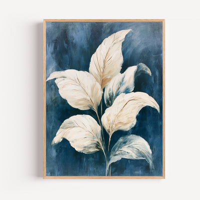 Poster Feuilles dorées - Élégance douce entre bleu nuit et or