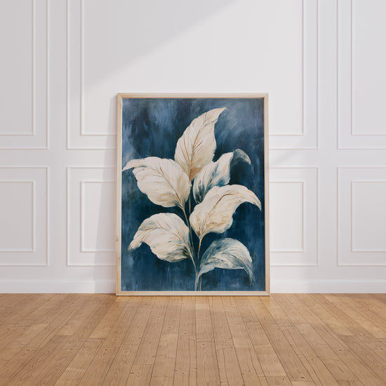 Poster Feuilles dorées - Élégance douce entre bleu nuit et or — Vierge - living-room