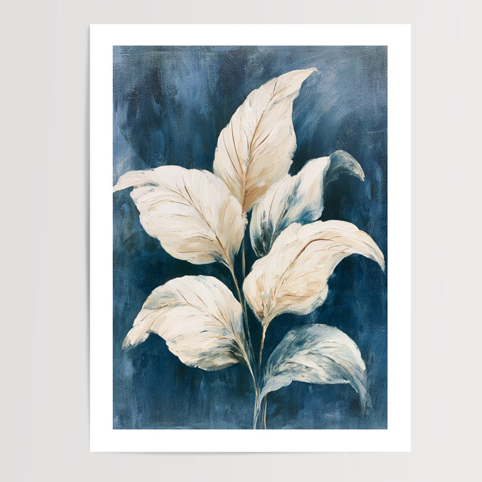 Poster Feuilles dorées - Élégance douce entre bleu nuit et or — Vierge - poster-presentation-produit — passe-partout blanc