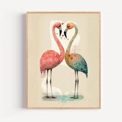 Poster Flamants roses - Deux cous qui dessinent un cœur