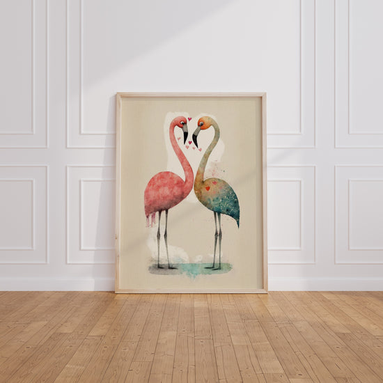 Poster Flamants roses - Deux cous qui dessinent un cœur — Vierge - living-room