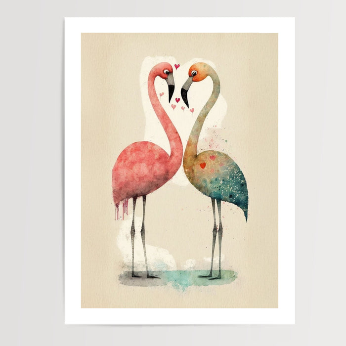Poster Flamants roses - Deux cous qui dessinent un cœur — Vierge - poster-presentation-produit — passe-partout blanc