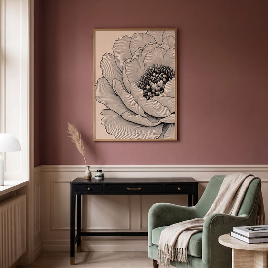 Poster Fleur botanique - Élégance gravée noir et blanc — Décor sur-mesure (IA)