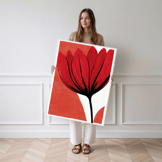 Poster Fleur rouge - Éclat graphique et lignes audacieuses — Vierge - poster-femme-debout