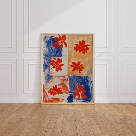 Poster Fleurs abstraites - Duo bleu et orange plein d'énergie — Vierge - living-room