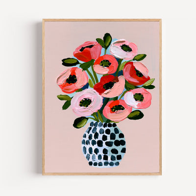 Poster Fleurs colorées - Bouquet joyeux corail et rouge éclatant