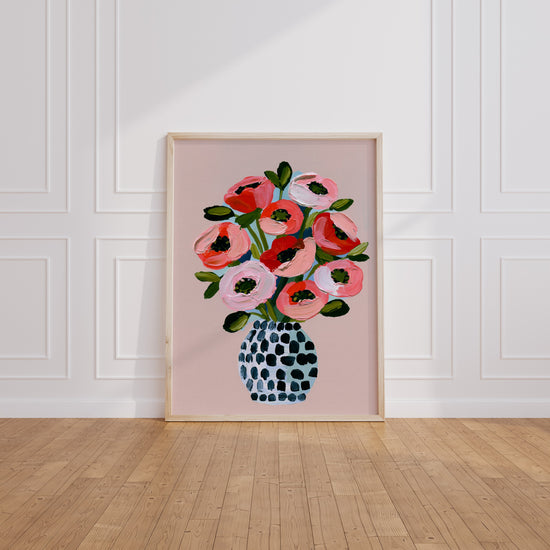 Blumen Poster Koralle & Rot – Fröhlicher Blumenstrauß — Wohnzimmer