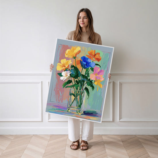 Poster Fleurs colorées - Un bouquet vif qui illumine vos murs — Vierge - poster-femme-debout