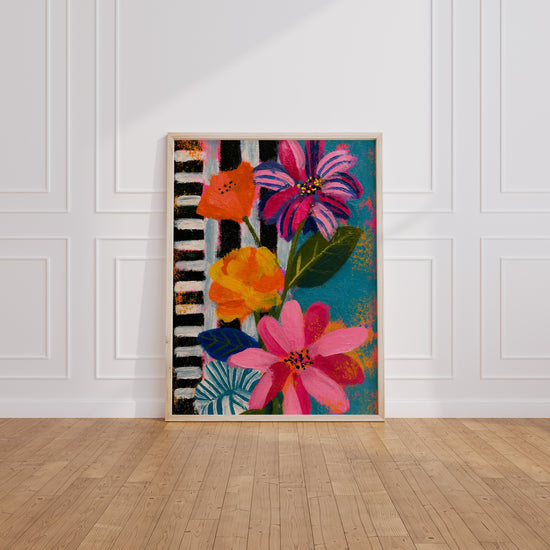 Póster de flores multicolores - Explosión alegre de colores vivos — sin marco — salón