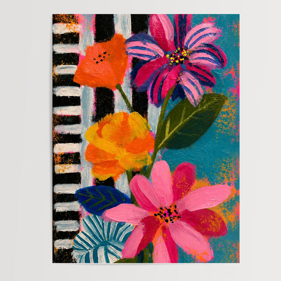 Póster de flores multicolores - Explosión alegre de colores vivos — sin marco — presentación de producto