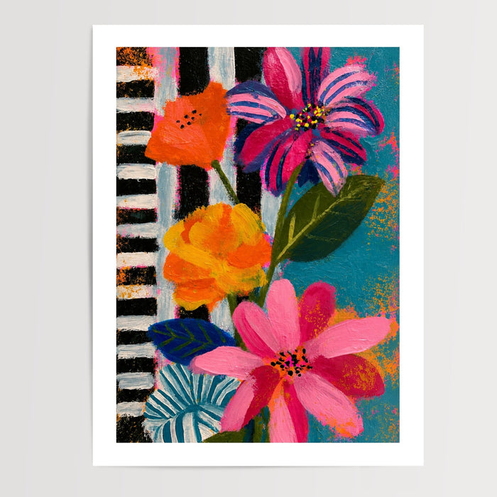Poster Fleurs multicolores - Explosion joyeuse de couleurs vives — Vierge - poster-presentation-produit — passe-partout blanc
