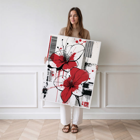 Poster Fleurs rouges - Éclaboussures street art et énergie brute — Vierge - poster-femme-debout