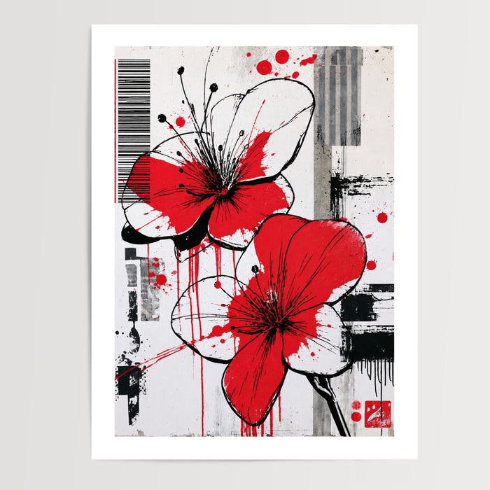 Poster Fleurs rouges - Éclaboussures street art et énergie brute — Vierge - poster-presentation-produit — passe-partout blanc