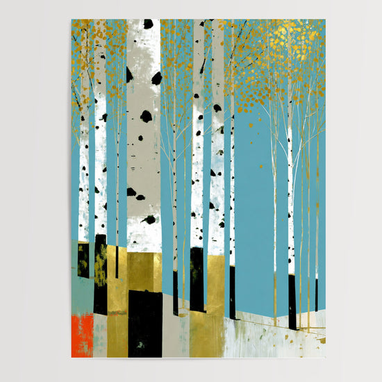 Poster Forêt de bouleaux - Douce lumière dorée d'un après-midi d'automne — Vierge - poster-presentation-produit