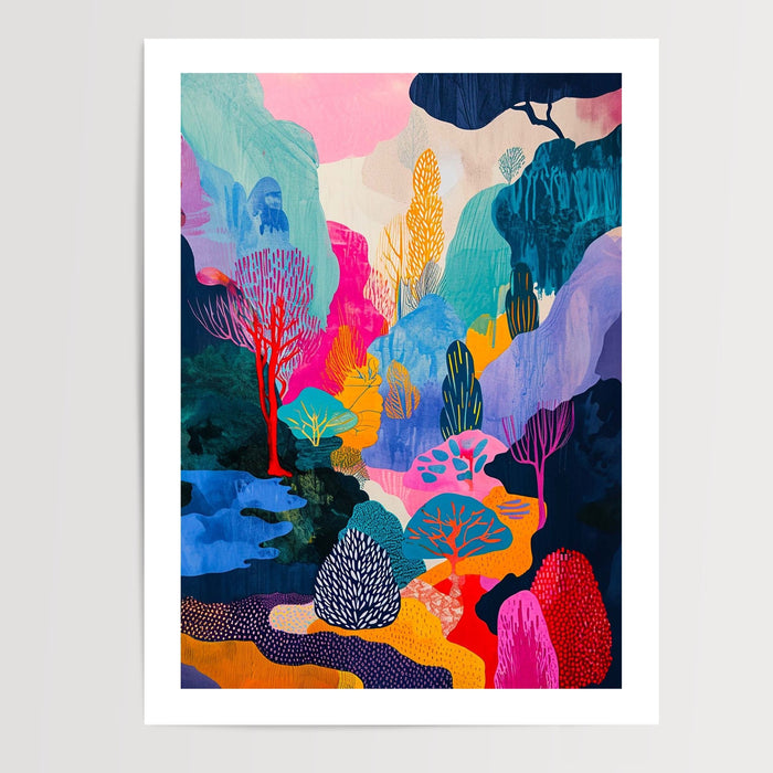 Poster Forêt fantastique - Bois enchanté aux mille couleurs — Vierge - poster-presentation-produit — passe-partout blanc