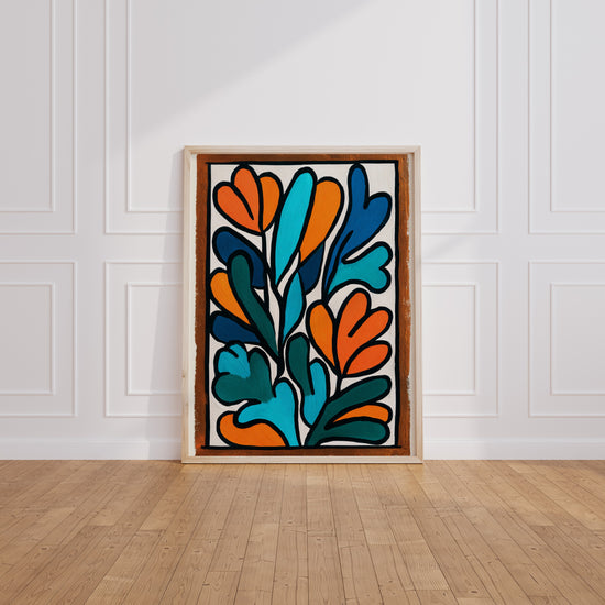 Poster Formes organiques - L'énergie joyeuse de l'orange et du bleu — Vierge - living-room