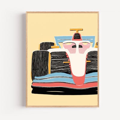Poster Formule 1 enfant - Bolide graphique aux couleurs pastel