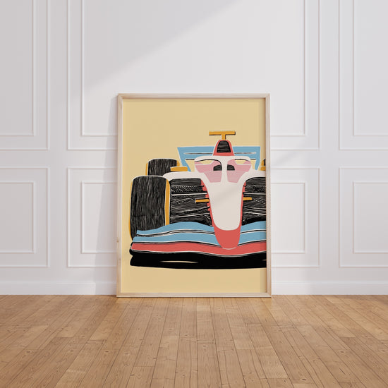 Poster Formule 1 enfant - Bolide graphique aux couleurs pastel — Vierge - living-room