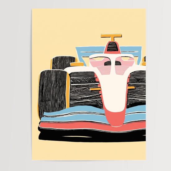 Poster Formule 1 enfant - Bolide graphique aux couleurs pastel — Vierge - poster-presentation-produit