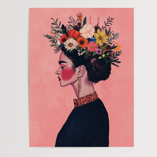Poster Frida Kahlo - Fleurs sauvages et douceur rose — Vierge - poster-presentation-produit