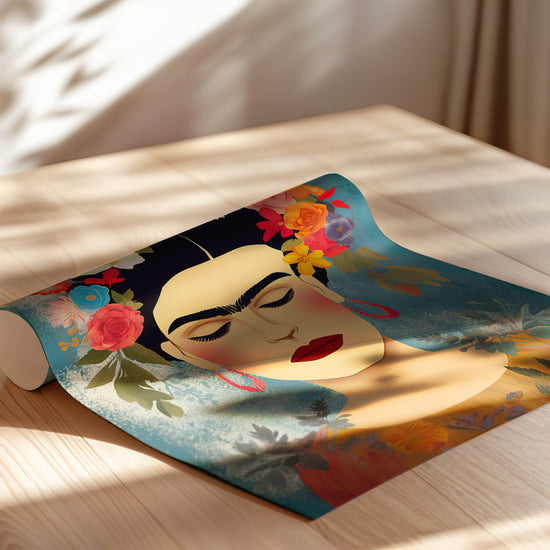 Poster Frida Kahlo - Portrait fleuri aux accents poétiques — Vierge - poster-enroullé