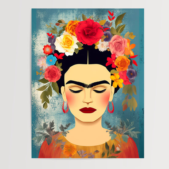 Poster Frida Kahlo - Portrait fleuri aux accents poétiques — Vierge - poster-presentation-produit