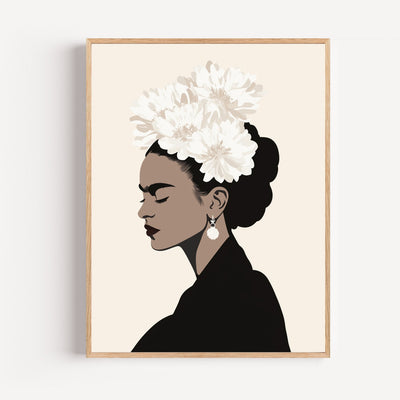 Poster Frida Kahlo - Portrait minimaliste en noir et blanc