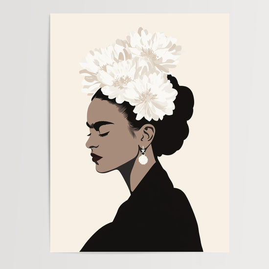 Frida-Kahlo Poster – minimalistisches Schwarz-Weiß-Porträt — ohne Rahmen – Poster-Produktpräsentation