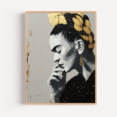 Poster Frida Kahlo - Street art noir, blanc et or plein de caractère