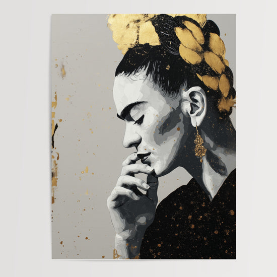 Poster Frida Kahlo - Street art noir, blanc et or plein de caractère — Vierge - poster-presentation-produit