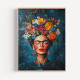 Poster Frida Kahlo - Visage fleuri aux couleurs vibrantes