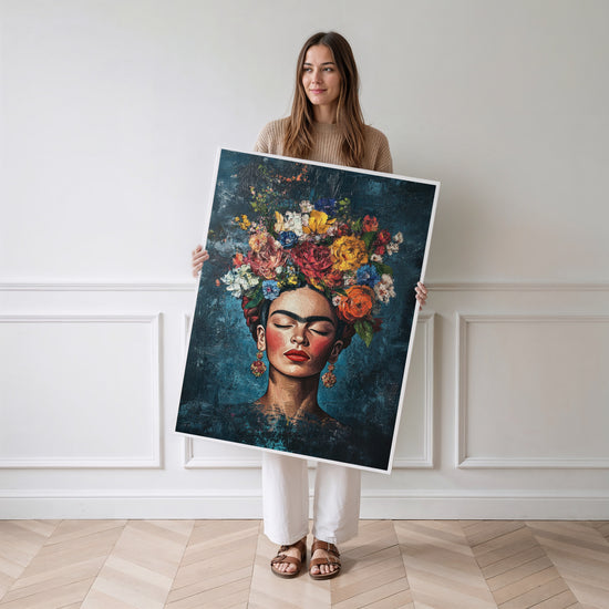 Poster Frida Kahlo - Visage fleuri aux couleurs vibrantes — Vierge - poster-femme-debout