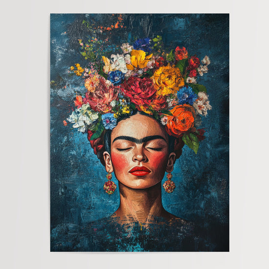 Poster Frida Kahlo - Visage fleuri aux couleurs vibrantes — Vierge - poster-presentation-produit