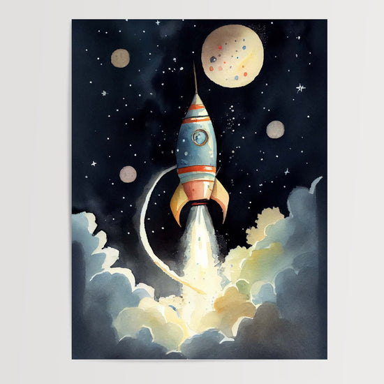 Poster Fusée dans l'espace - Voyage vers les étoiles pour petits rêveurs — Vierge - poster-presentation-produit
