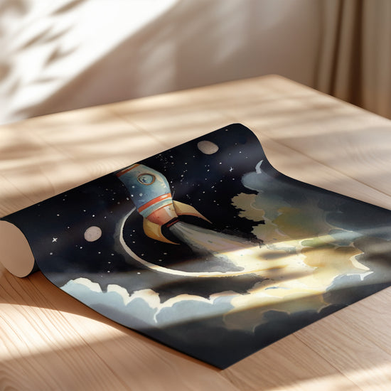 Poster Fusée dans l'espace - Voyage vers les étoiles pour petits rêveurs — Vierge - poster-enroullé