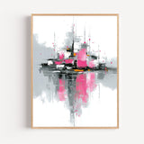 Poster Géométrie abstraite - Lignes roses et grises en mouvement